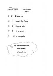 English worksheet: The numbers song