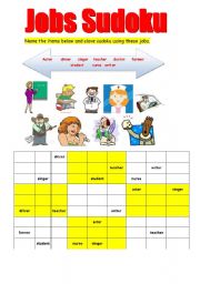 English Worksheet: Jobs Sudoku