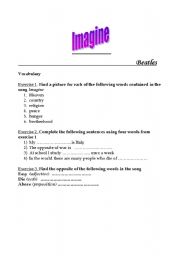 English Worksheet: Imagine by Beatles