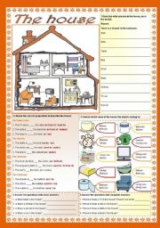 English Worksheet: The house (there is / there are + prepositions)