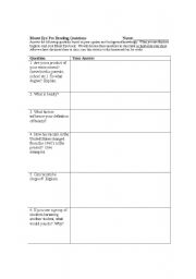 English worksheet: Bluest Eye Pre Reading Questions