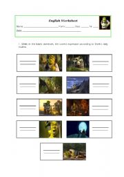 English Worksheet: shreks daily routine - worksheet