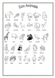 English Worksheet: Zoo Animals (b/w version)