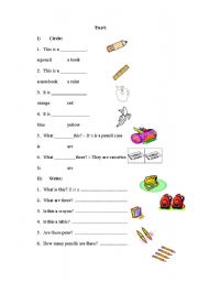 English worksheet: school things