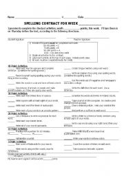 English worksheet: weekly spelling contract