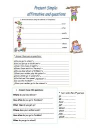 English Worksheet: Present Simple: affirmative and interrogative