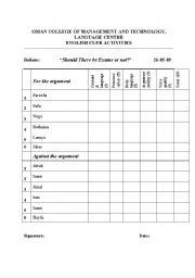 English worksheet: debate topics