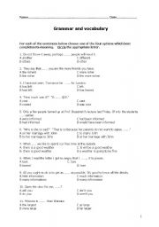 English worksheet: Grammar and Vocabulary TEST