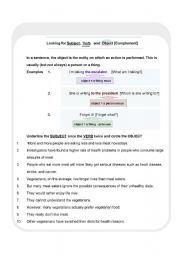 English worksheet: Subject, Verb and Object