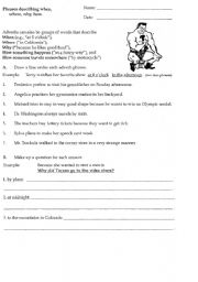 English Worksheet: Places describing when,where,why,how