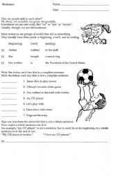 English Worksheet: Sentences