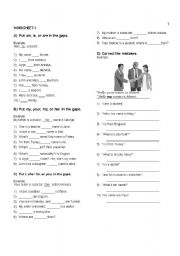 English Worksheet: TO VERBS AND POSSESSIVE ADJECTIVES/PERSONAL PRONOUNS