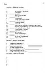 Question Form Worksheets (2 pages) - What, when, why, where etc