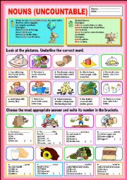 English Worksheet: Nouns (Uncountable)