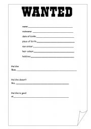 English worksheet: WANTED