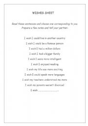 English Worksheet: wishes sheet