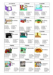 English Worksheet: family cards page 2 - at school, at home, shopping