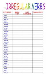 English Worksheet: IRREGULAR VERBS