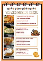 English Worksheet: THANKSGIVING MENU