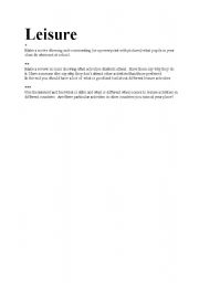 English Worksheet: Leisure