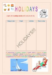 English worksheet: Vocabulary Holidays