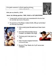 English worksheet: Make your way ahead 8: reading comprehension Black American sport history