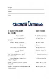 English Worksheet: Classroom Commands