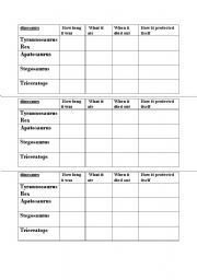 English Worksheet: dinosaurs table worksheet