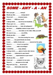 English Worksheet: Some - any - a -an