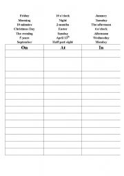English Worksheet: prepositions of time