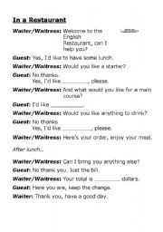 English Worksheet: In a Restaurant