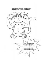 English Worksheet: colour the monkey