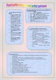 English Worksheet: Present Perfect / Present Perfect Continuous