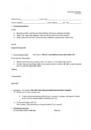 English worksheet: Lesson Plan Template for Beginning Teachers