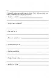 English worksheet: Similes