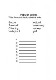 English worksheet: Popular sports