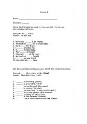 English Worksheet: pronouns and to be verb forms