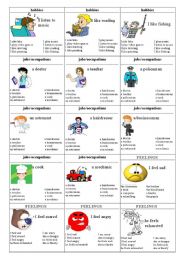 English Worksheet: family cards page 4 - hobbies, jobs, feelings