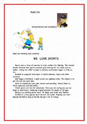 English worksheet: We love sports