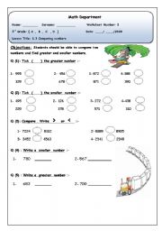 English Worksheet: comparing numbers