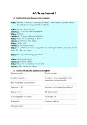 English worksheet: At the restaurant