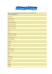 English Worksheet: MECHANICS GLOSSARY