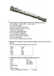 English Worksheet: Can