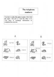 English Worksheet: The animals phone number