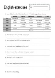 English Worksheet: School Subjects