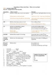 English Worksheet: Prepositions of Time and Place