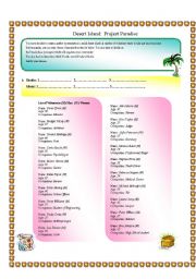 English Worksheet: DESERT ISLAND - SPEAKING  (timesaver) 