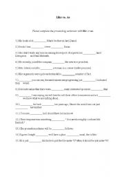 English Worksheet: AS vs. LIKE