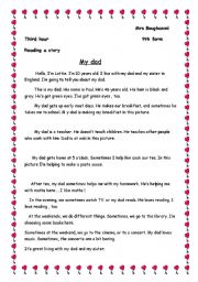 English worksheet: story my dad