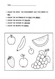 English Worksheet: Fruits and Colors